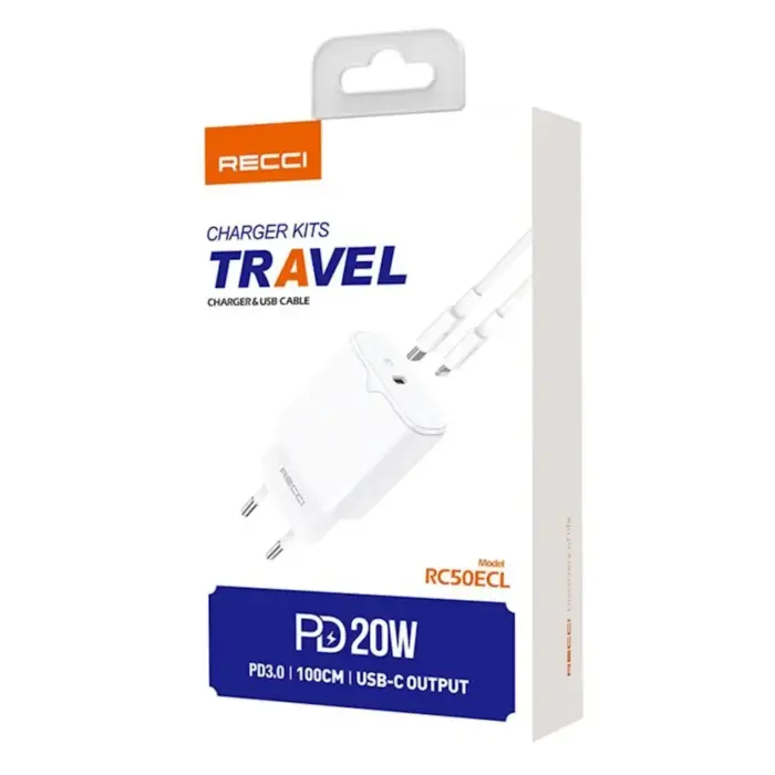 Recci AC Charger RC50ECL with Cable | Type-C Fast Charging - Image 2