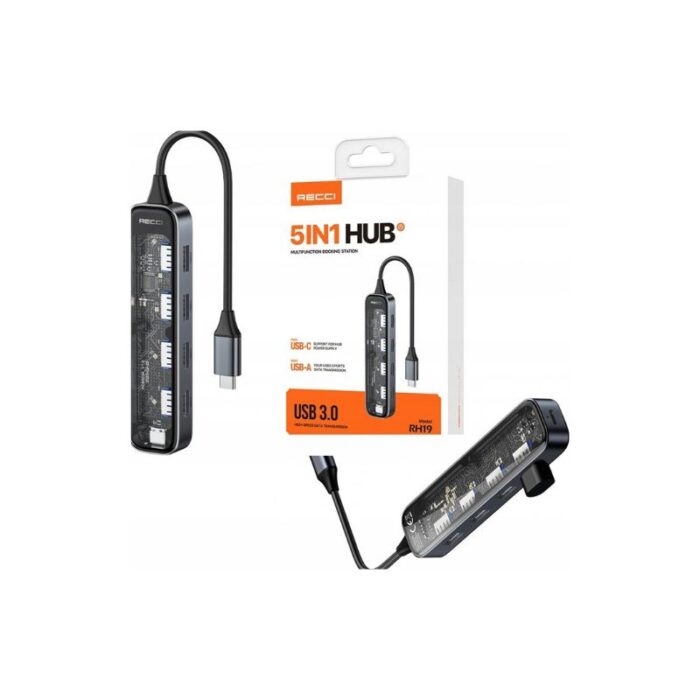 Recci 5 in 1 Hub Transparent Design PD 100W - Image 2