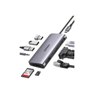 UGREEN 10 in 1 USB-C To 3*USB 3.0 A+HDMI+VGA+RJ45 Gigabit+SD/TF+AUX3.5mm+PD Converter