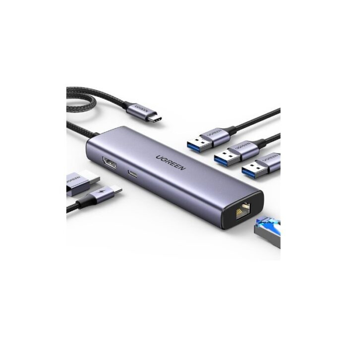 Ugreen 6 in 1 USB-C To 3*USB 3.0 A+HDMI+RJ45+PD Converter