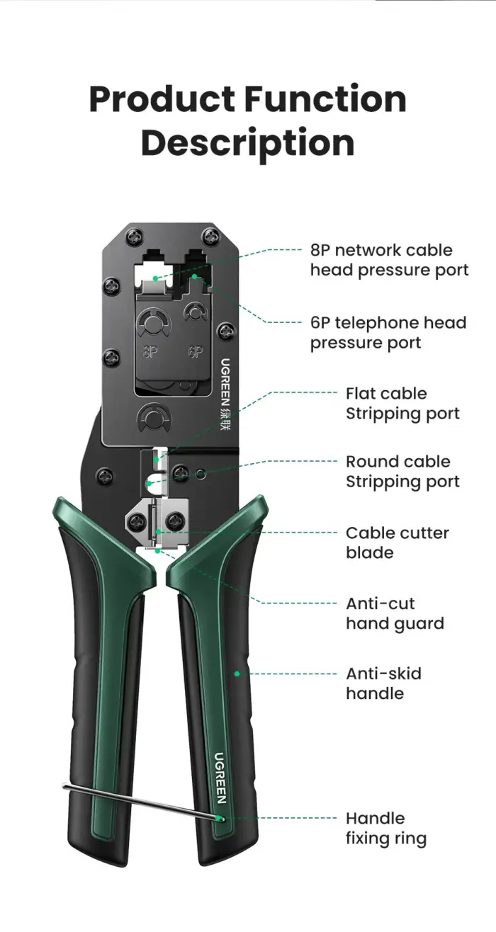 UGREEN RJ45 Multifunction Wire Stripper Cutter Crimper (70683) - Image 4