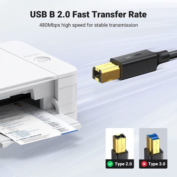 UGREEN USB 2.0 AM to BM Print Cable Gold-Plated - Image 3