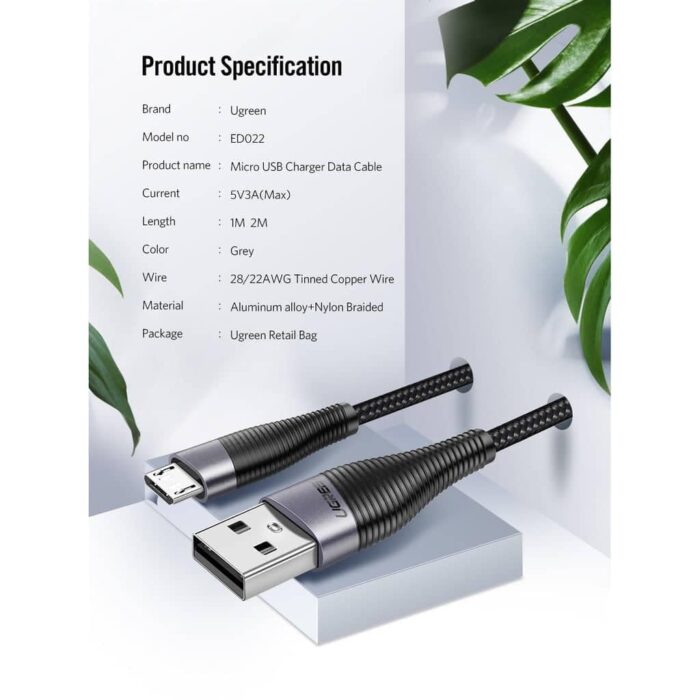 UGREEN USB 2.0 Male to USB-C 3.1 Male Charge & Sync Cable - 1 Mtr - Image 5
