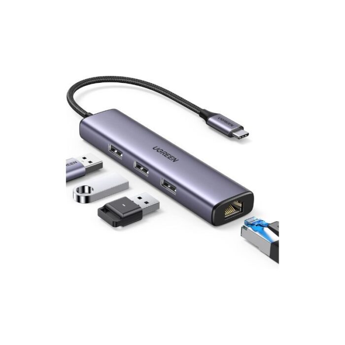 UGREEN USB-C to 3×USB 3.0 Hub + RJ45 (1000M) Ethernet Adapter - Image 2