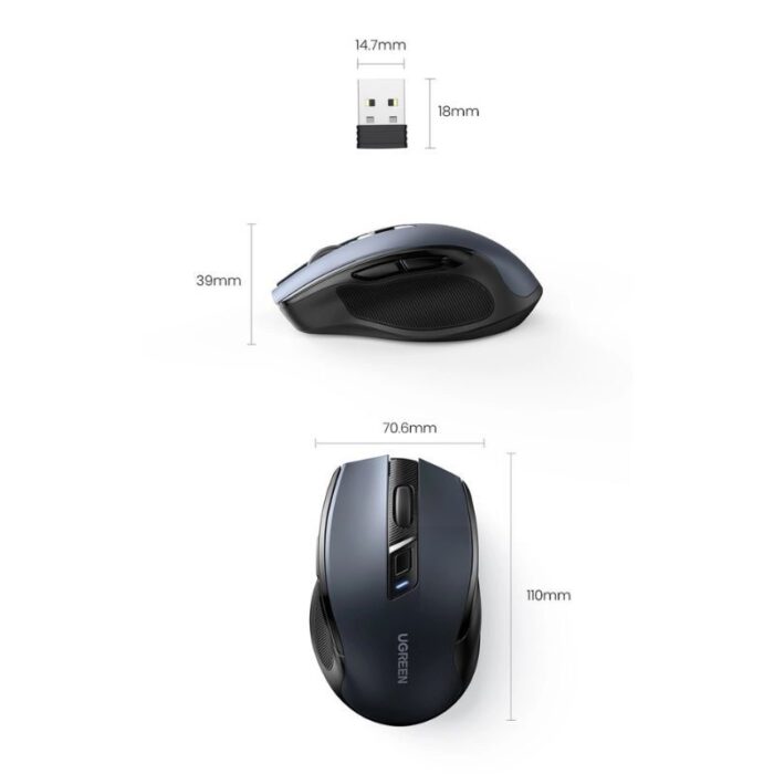 Ugreen 25752 Ergonomic Contoured-Shape Design Wireless + Bluetooth Mouse - Image 10