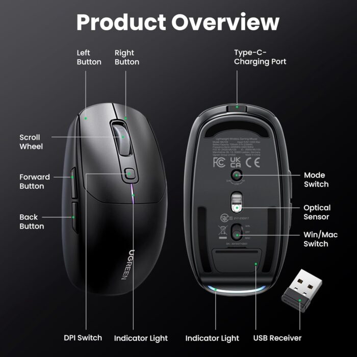 Ugreen 90539 USB/BT/2.4GHz Lightweight Wireless Gaming Mouse - Image 9