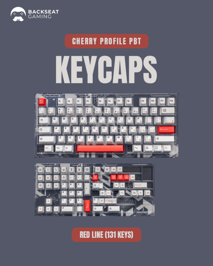 Red Line Keycaps- Cherry Profile PBT Dye Sublimation Keycaps (131 Keys)