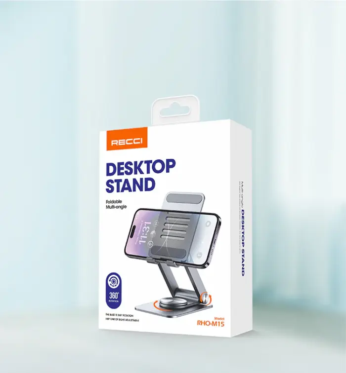 Recci RHO-M15 Desktop Stand: 360 Degree Flexible Spin, Multi-Angle, Foldable - Image 2