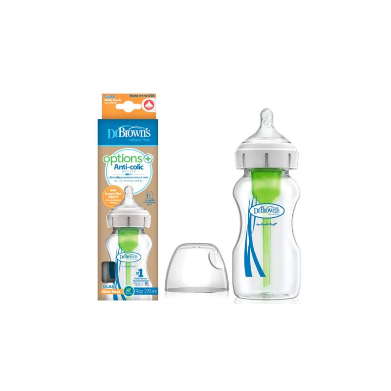 9oz 270mL Glass Wide-Neck Options+ Anti-Colic Baby Bottle