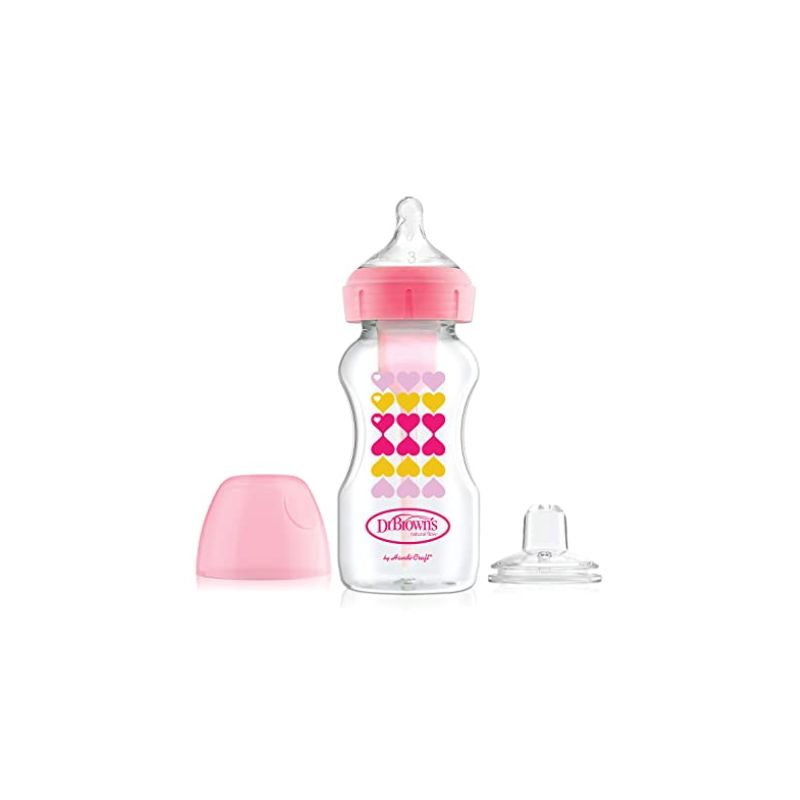 9oz270ml Options+ Wide-Neck Deco Bottle w Sippy Spout Pink