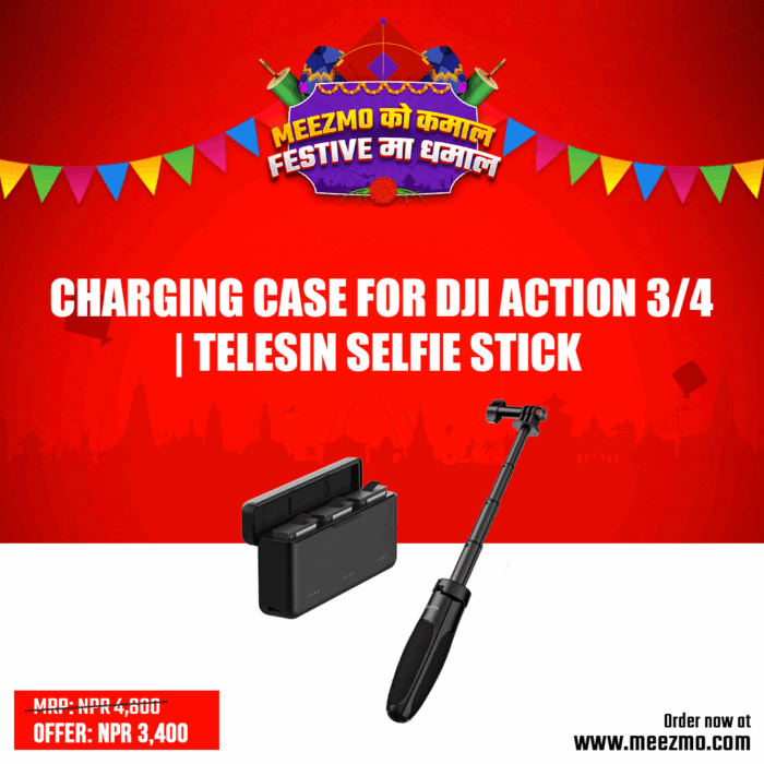 Charging Case for DJI Osmo Action 3/4 + Telesin Selfie Stick Combo